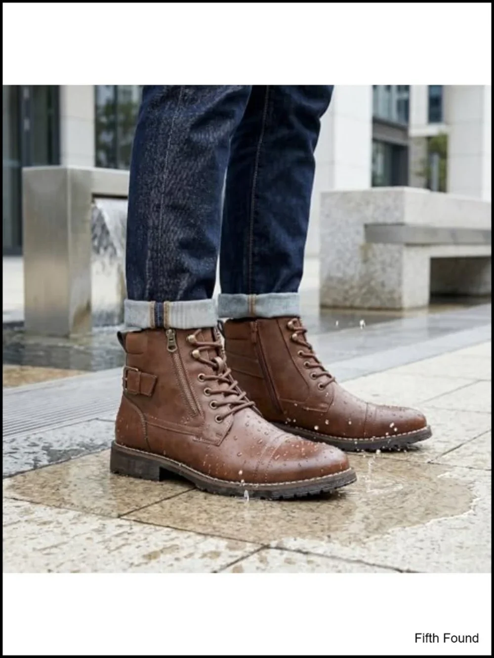 Men's Casual Combat Motorcycle Ankle Boots Lace-Up with Side Zipper